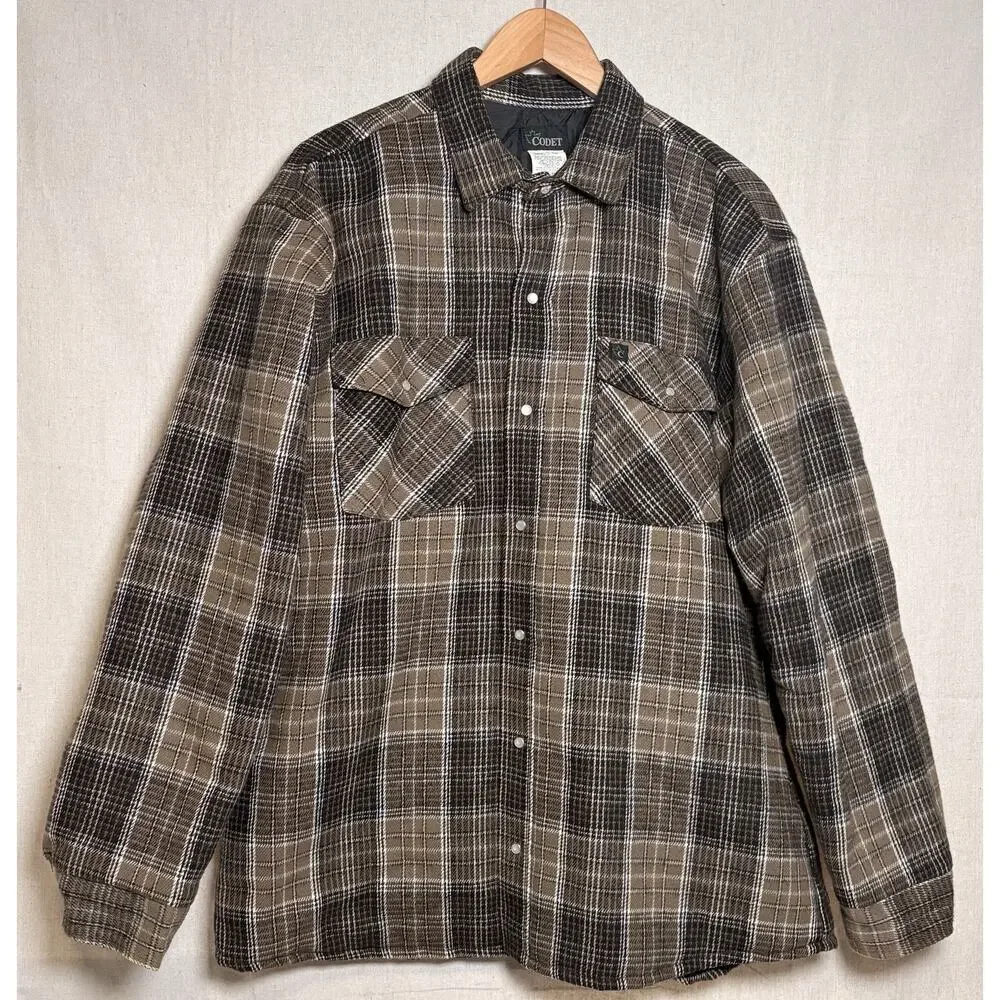 Vintage‎ Codet Mens Quilted Lined Shirt Jacket Plaid Size L Pearl Snap Flannel